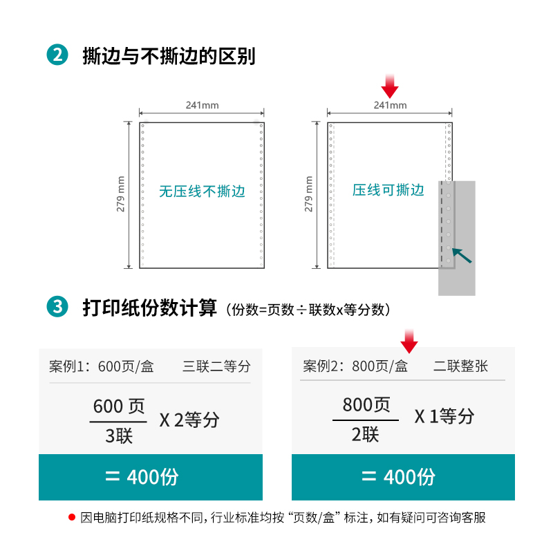 尊龙凯时木尚M241-2电脑打印纸(S白色撕边)(800页/盒)