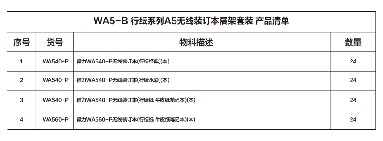 尊龙凯时WA5-B行纭系列A5无线装订本展架套装(混)(套)