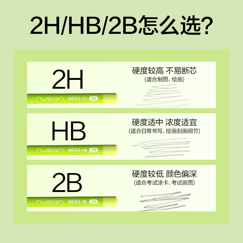 纽赛NS743-2B绿色三角杆纽赛铅笔2B(绿)(10支/盒)